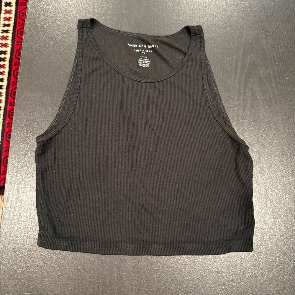 American Eagle Outfitters Black Ribbed Cropped Tank Top